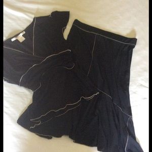 Max Studio Black Cream Stitching Skirt & Top Set Matching Bundle S small wrap